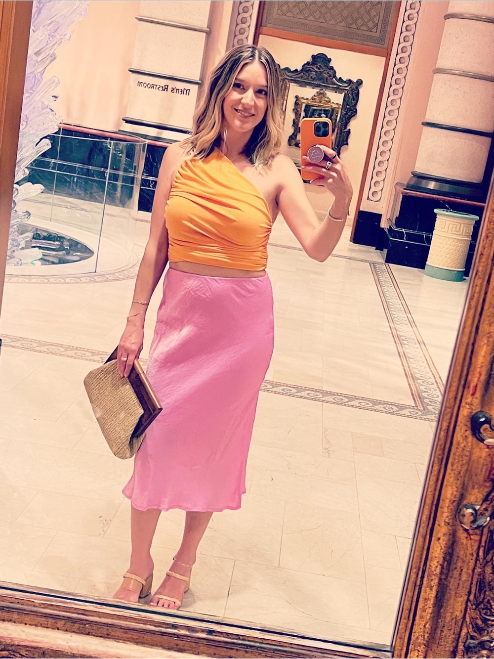 Express Orange One-Shoulder Ruched Crop Top - Picture 3 of 3